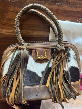 Loyal West Suave Medium NEW Cowhide Fringe Satchel Purse  in Brown & Black